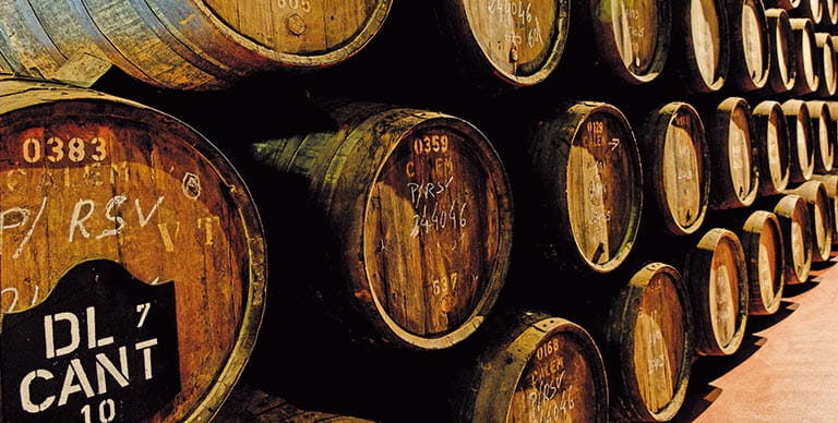 Port wine barrels in a cellar in Vila Nova da Gaia, Portugal